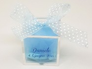 Cubo azzurro in Plexiglass 5x5x5 con scritta personalizzabile